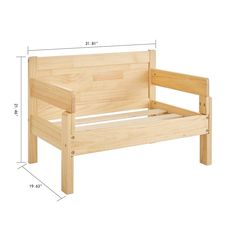 a wooden bench with measurements for the seat