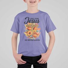 Funny Christian T Shirt For Kid Fall For Jesus He Never Leaves ThanksgivingGet Ready for Halloween in Style! Our Kids T-Shirts combines comfort and creativity, giving kids the freedom to showcase their unique style while enjoying all-day comfort and ease. Each shirt is custom-made to order and handcrafted to the highest quality standards. Details: Composition: 100% airlume combed and ringspun cotton. Material: Soft and durable cotton fabric. Design: Classic fit, seamless ribbed neck, double need Fall For Jesus, Kids Falling, Ready For Halloween, Active Kids, Christian Humor, Christian T Shirt, Digital Graphics, Our Kids, Cotton Material