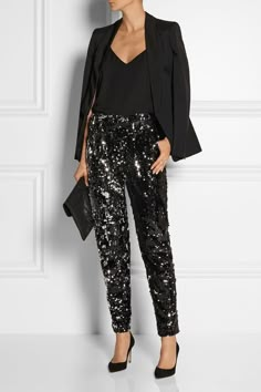 Black Sequin Pants Outfit, Sequins Outfit, Sequin Pant, Black Pants Outfit, Stage Clothes, Grunge Dress