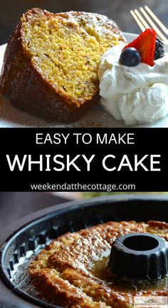 easy to make whisky cake with whipped cream on top