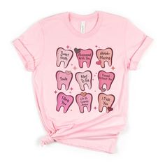 Valentine Dentist Shirt, Dental Hygienist and Assistant T-Shirt, Dental Sweatshirt for Women, Funny Dental Crew Gift for Valentine's Day 🎉 HOW TO ORDER: 1. Select the shirt 𝗦𝘁𝘆𝗹𝗲 2. Select the 𝗦𝗶𝘇𝗲 3. Select the shirt color 4. Select the quantity, 5. Click 𝗔𝗗𝗗 𝗧𝗢 𝗖𝗔𝗥𝗧. If you want to buy more than one, please go back to the listing and repeat the steps. - If you have any question, please send us a message. 🎉 Product details: - Relaxed fit, size up for oversized look. - Color may vary due to lighting or monitor settings. - Sizing has a tolerance of + or - 1 inch. 🎉 Highlighted features: - Versatile and fits all body shapes. - High-quality cotton fabric for comfort. - No excess threads on the product. 🎉 Care instructions: - Wash inside out in cold/warm water, delicate c Novelty Pink Crew Neck T-shirt, Pink Funny Print T-shirt, Funny Pink T-shirt With Slogan, Pink Novelty T-shirt With Funny Print, Funny Pink Crew Neck T-shirt, Funny Pink Shirt With Screen Print, Pink T-shirt With Funny Text For Gift, Pink T-shirt With Funny Text As A Gift, Pink T-shirt With Funny Text As Gift