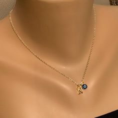 Personalized Evil Eye Pendant Gold Necklace, Initial N Necklace, N Charm Necklace, Gold Plated N Letter Necklace, Evil Eye Necklaces by NalansJewellery on Etsy N Initial, Dainty Choker Necklace, Bridal Pearl Necklace