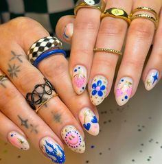 💅 jellybayn_nails 👈 Instagram Pick N Mix Nails, Vibrant Summer Nails, Weekend Nails, Mix Match Nails, Funky Nail Art, Cherry Nails, Minimal Nails