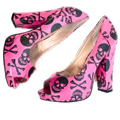 Rock And Roll Rare Betsey Johnson Pink Skull And Crossbones Peep Toe Platform 5" Heel Pumps Size 8.5 Appear To Be Nwot New Without Tags Soles Show No Sign Or Possibly, Only Try On Wear Bronze Colored Soles With Betsey Johnson Heart Brand Tag Bright Pink Magenta Colorful Haunted Fashion Ghost Hunting Lightning Bolt Copper Bronze Tone Soles High Contrast Graphic Design High Heel Pirate Pinup Unique Statement Chunky Heels Vintage Betsey Johnson Runway, Haunted Fashion, Contrast Graphic Design, Pirate Pinup, Betsey Johnson Runway, Scene Shoes, Emo Shoes, Club Heels