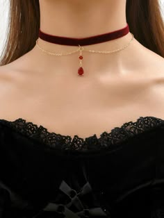 Multicolor  Collar  Poliéster   Embellished   Joyas de Moda Chocker Neckless Aesthetic, Chocker Neckless, Choker Ideas, Choker Outfit, Kalung Choker, Collar Necklace Choker, Chokers Necklace, Diy Choker, Elegant Choker