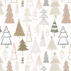 an image of christmas trees on a white background with gold and grey accents, all in different colors