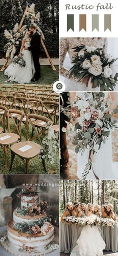 a collage of photos with flowers and greenery on the top, in different colors