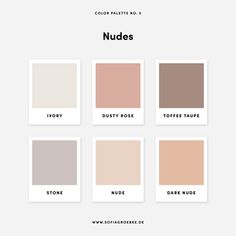 Nude tones can be combined with almost any color and are perfect for minimalist, timeless design. Business Color Pallete, Nude Palette Color, Nude Moodboard, Nude Color Wallpaper, Nude Colour Palette, Nude Bedroom, Instagram Color Palette, Pantone Color Palette, Nude Color Palette