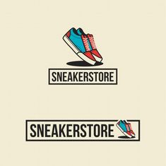 two logos for sneakers store, one is blue and the other has red shoes on it