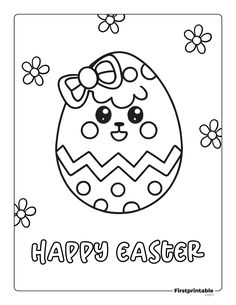 an easter egg with a bow on its head and the words happy easter written in black ink