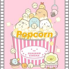 the popcorn movie poster is displayed on a pink background