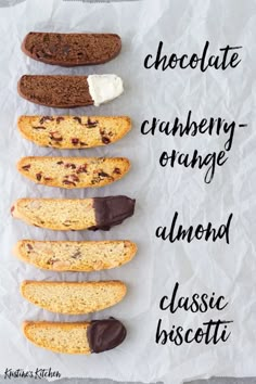 chocolate cranberry orange almond classic biscotti cookies on parchment paper with text overlay