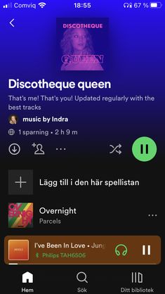 an iphone screen with the text discotheque queen on it and other music related items