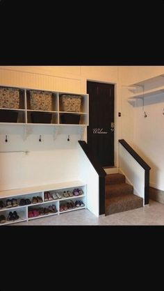 the entryway is clean and ready to be used for shoes or other things in the house