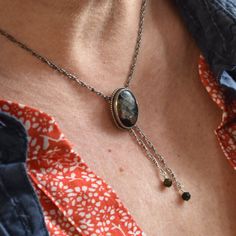 "This design is a success in so many ways. We love the traditional western bolo tie, but we wanted a more feminine version of it. We've used traditional southwestern silversmithing using .925 twist wire accents -- oxidized, sanded and polished. This necklace closes in the back with a clasp like any necklace and uses an ultra-comfortable .925 Sterling Silver rope chain -- the sterling silver chain \"tips\" (hematite) are an added bonus, and really add a lot. An LBJ original! The Mock Bolo. featur Ocean Jasper Necklace, Western Bolo Tie, Bolo Necklace, Silver Rope Chain, Necklace Outfit, Stone Choker, Jasper Necklace, Dope Jewelry, Bolo Tie