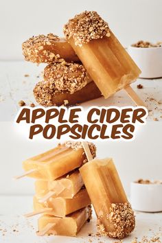 apple cider popsicles stacked on top of each other with the words apples cider pops