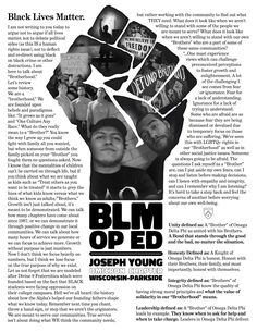 an advertisement for blm oped with images of young men and women in the background