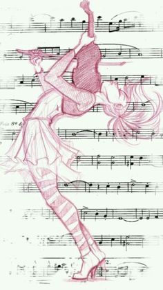 a drawing of a couple dancing on sheet music