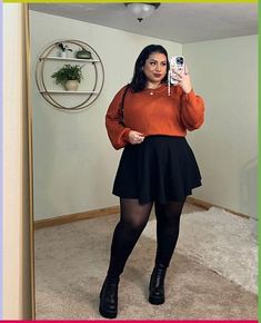 Dress Outfits Plus Size Casual, Skirts With Tights Plus Size, Plus Size Skirt Fall, Plussize Outfit Ideas Winter, Fall 2024 Fashion Plus Size, Cute Clothes For Plus Size Women, Curvy Girl Outfits Autumn 2024, Sweater Plus Size Outfit, Plus Size Cider Outfits