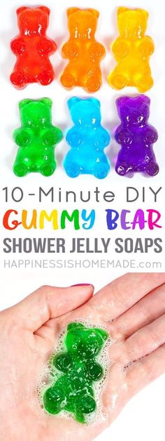 the gummy bear soap is being held in someone's hand