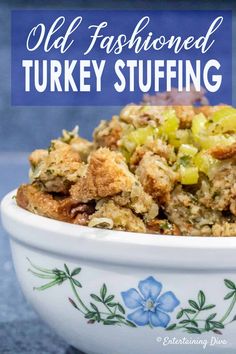 an old fashioned turkey stuffing in a bowl