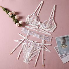 Material:95%Polyester+5%ElastaneUnleash your inner goddess in this Floral Sheer Lace Strappy Lingerie Set. With its delicate lace detail. this lingerie set will make you feel beautiful and confident. The strappy design will make you look and feel seductive. while the floral sheer lace provides a luxurious. soft feel against your skin. Spice up your bedroom look and feel the sweetness of being loved. Try it now! Dark Academia Style, White Lace Bra, Academia Style, Romantic Look, Bra And Panty Sets, Garters, Women Set, Bra Set, Lace Bralette