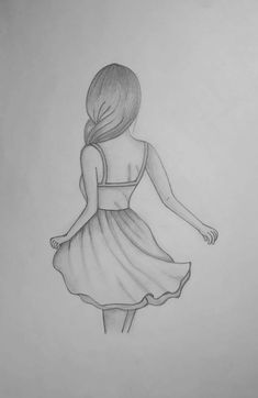 a pencil drawing of a girl in a dress