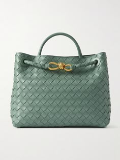 Bottega Veneta - Andiamo Medium Embellished Intrecciato Leather Tote - Green Bottega Veneta Bag Tote, Bottega Veneta Andiamo, Uni Bag, Luxury Bags Collection, Morning Commute, 2024 Style, Pretty Bags, Bvlgari Bags