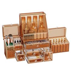 an assortment of makeup and beauty products in a case