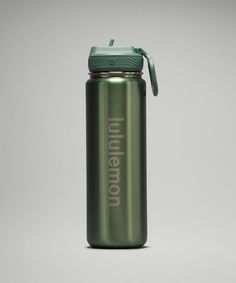 a green insulated water bottle with the words union on it