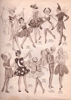 an old advertisement for the new york ballet company, with several different costumes and hair styles