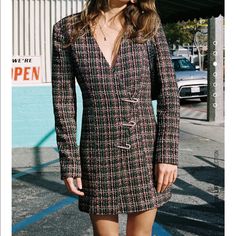 Cotton Flash Sale Only For Two Day Winter Office Tweed Mini Dress, Winter Office Mini Length Tweed Dress, Fall Tweed Office Dress, Fall Tweed Mini Dress, Fall Tweed Dress For Party, Fall Tweed Dress For Work, Fall Mini Length Tweed Dress, Chic Fitted Plaid Tweed Dress, Chic Fitted Plaid Tweed Jacket