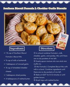 the recipe for southern biscuits and cheddar garlic biscuits is shown here