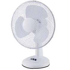 "Ventilateur de table 30cm 45w blanc - Profile 545142002 - Le ventilateur de table 30cm 45W blanc est idéal pour vous rafraîchir lors des chaudes journées d'été ! Ultra-pratique : peu encombrant, il se pose sur une table ou un meuble et se déplace facilement de pièce en pièce selon vos besoins. - Ventilateur de table Puissance : 45 W Nombre de vitesse : 3 Oscillations Nombre de pâles : 3 Diamètre de la corbeille : 30 cm Grille métal Poignée pour faciliter les déplacements Poids : 1.8 kg Couleur Table Fan, Home Appliances, Fan, House Styles, Van