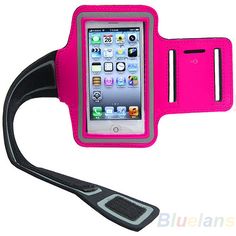 a purple armband with an ipod on it and a cell phone in the back