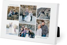 a white photo frame with photos of people on it