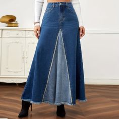 Long Skirt Fashion, High Waisted Denim Skirt, Diy Skirt, Dressy Blouse, Patchwork Denim, Upcycle Jeans, Denim Chic, Denim Skirt Women, Denim Crafts