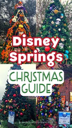 a christmas tree with the words disney springs christmas guide in front of it and an image of