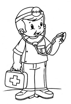 a black and white drawing of a boy with a stethoscope in his hand