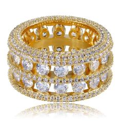 This 2 Row Eternity Ring is the Bling accessory you need to be drippy! Iced Out with the best Simulated Diamonds to make it shine like real VVS Diamonds. 14K Gold Plated: 5x PVD Plating & VVS CZ Stones PREMIUM Quality: Hand Set Gemstones No form of discomfort on your skin Real Diamonds look and feel. Weight: 14.2gr FREE STANDARD SHIPPING Yellow Gold Iced Out Jewelry Ring, Dazzling Gold Eternity Band For Anniversary, Iced Out Gold Rings For Gift, Gold Iced Out Diamond Ring As A Gift, Gold Iced Out Diamond Ring Gift, Elegant Gold Iced Out Diamond Ring, Elegant Iced Out Round Rings, Gold Iced Out Diamond Ring, Gold Diamond Ring With Iced Out Detail