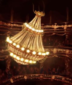 an artistic photograph of a chandelier hanging from the ceiling in a theatre or theater