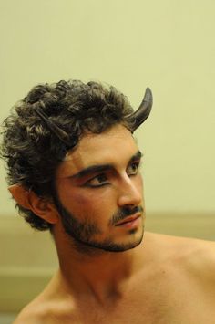 Narnia Makeup, Narnia Play, Faun Makeup, Satyr Costume, Faun Costume, Demon Makeup, Demon Costume, Full Face Of Makeup, Male Fairy