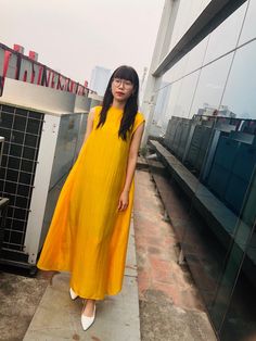 Excited to share this item from my #etsy shop: Long Luxurious Sleeveless Silk Dress - Sea Beach Dress - Dress for Summer - Queen Yellow Color - Free Shipping #seabeachdress #silkdress #sleeveless #bohohippie #trapeze #yellow Dress For Summer, Sea Beach, Color Free