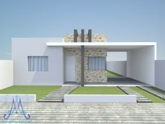 this is a 3d rendering of a modern house