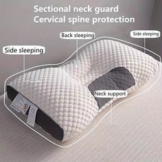 the side sleeping pillow is labeled with instructions