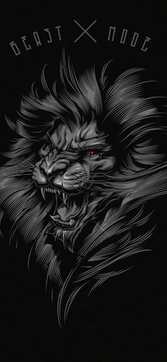 a black and white drawing of a lion's head with the words beast mode on it