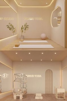 Pilates studio design Yoga Studio Design Interiors, Interior Design Gym, Pilates Studio Design, Gym Decoration, Pilates Yoga Studio, Pilates Room, Yoga Room Design, Style Gym, Meditation Studio