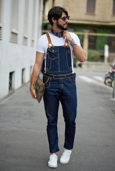 TODAY’S OUTFIT #725 Male Overalls, Fashion Souls, Lace Dress Casual, Overalls Fashion, Overalls Men, Joggers Outfit, New Mens Fashion, Leather Jacket Style