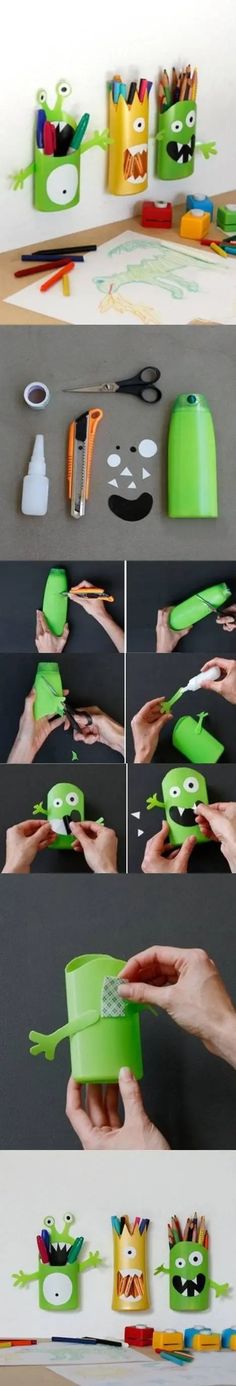 the instructions for making monster pencil holders