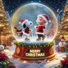 snoopy and charlie christmas in a snow globe